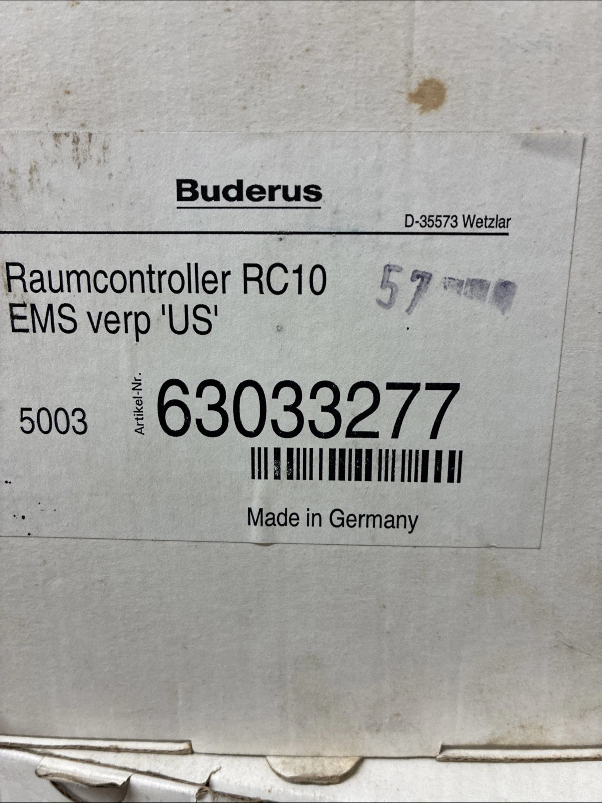RC10 Raumcontroller (Room Controller) For Buderus Boilers GB Model 63033277