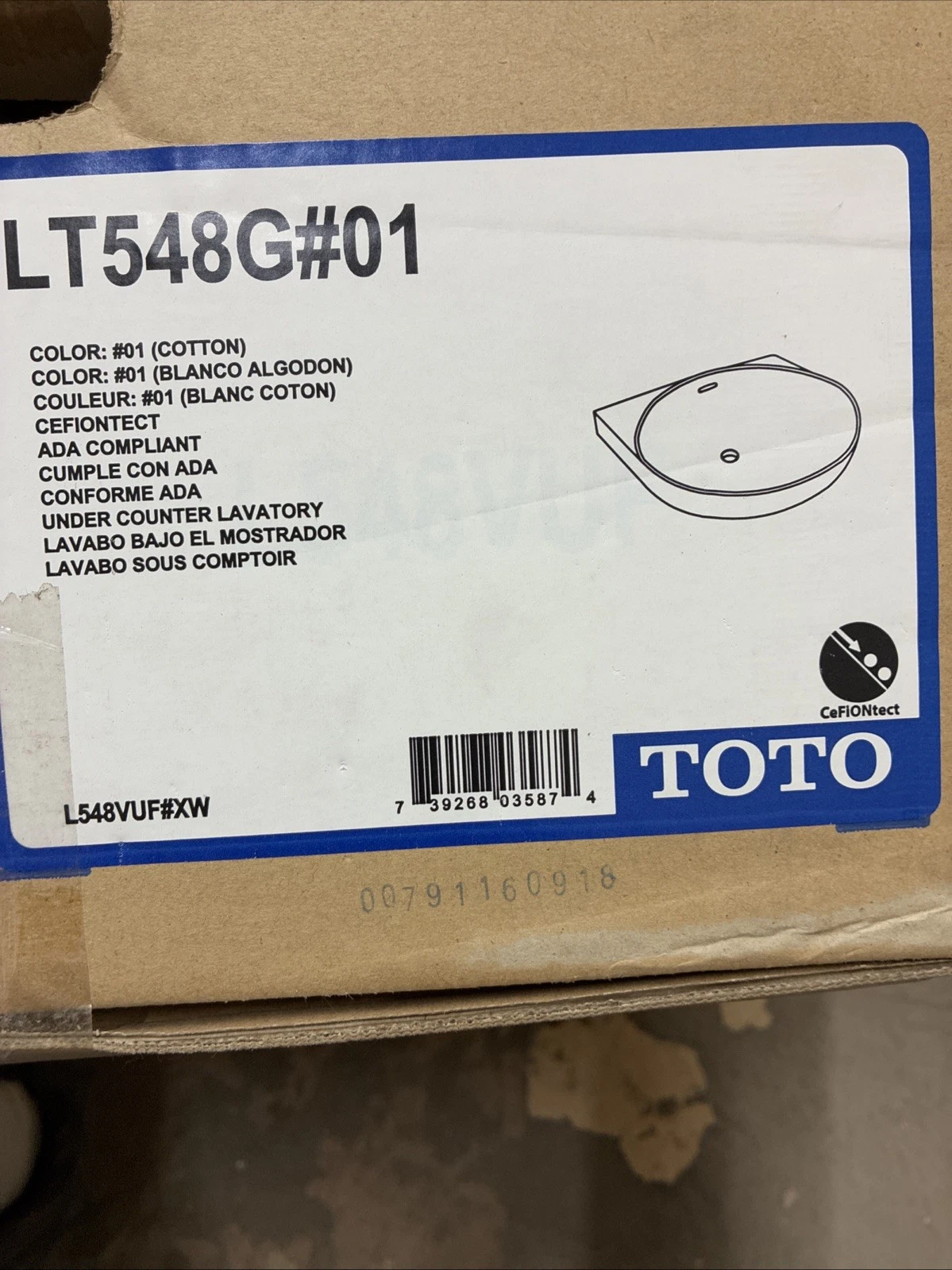 TOTO LT548G01 Undercounter Lavatory Sink, Cotton with SanaGloss glaze -new- - Image 3