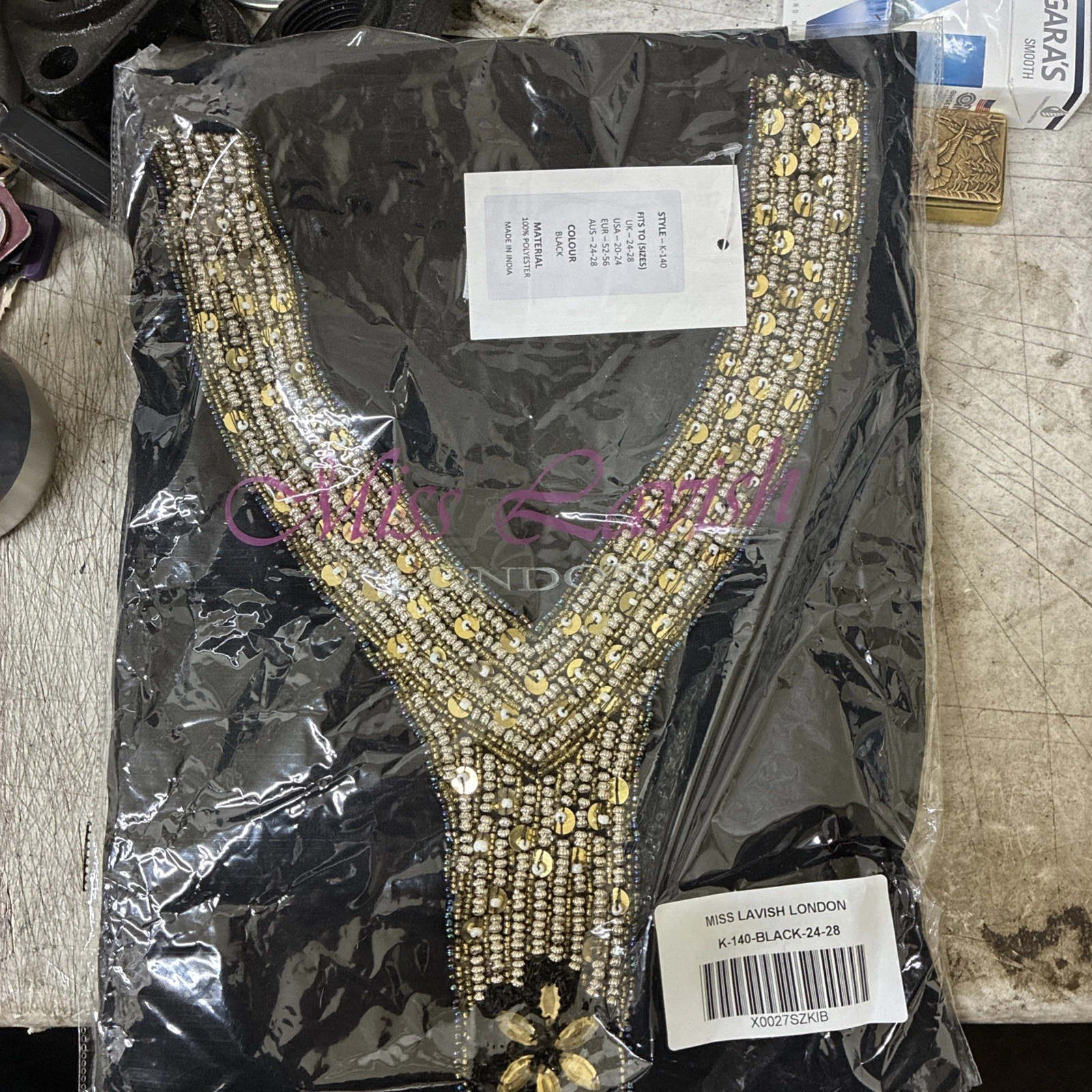 Miss Lavish London Black Top with Beaded V-Neck Embellishment