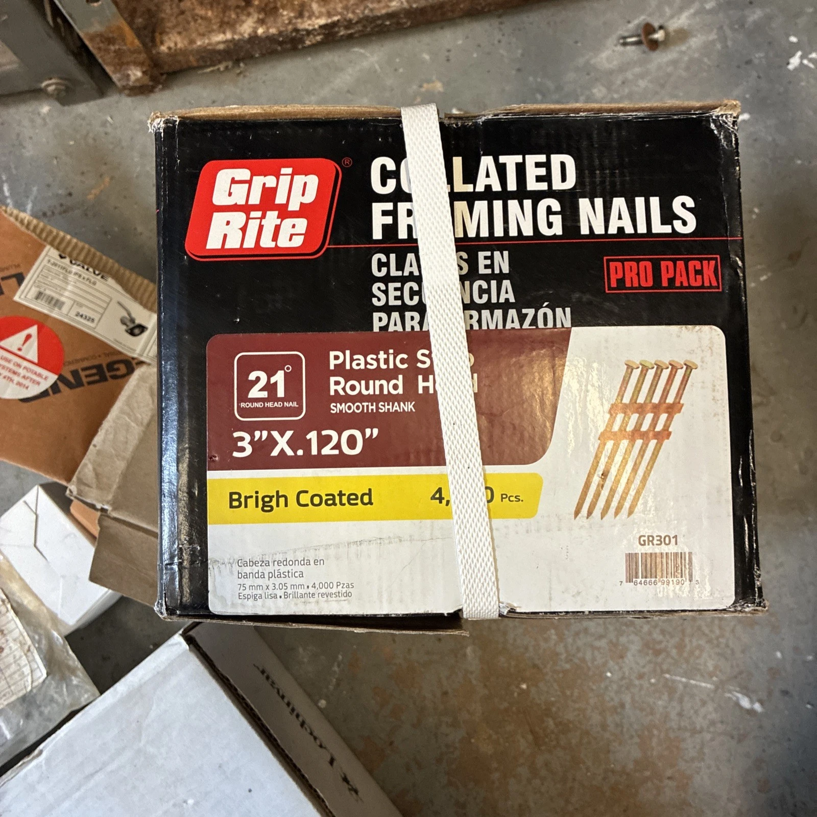 Collated Framing Nails/strip 3”X.120” Brigh Coated 4000 Pcs.