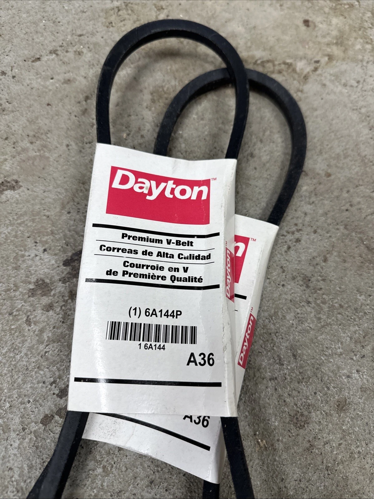 Dayton 6A144P A36 Premium V-Belt 38" Outside Length 1/2" Top Width (Set of 2) - Image 2