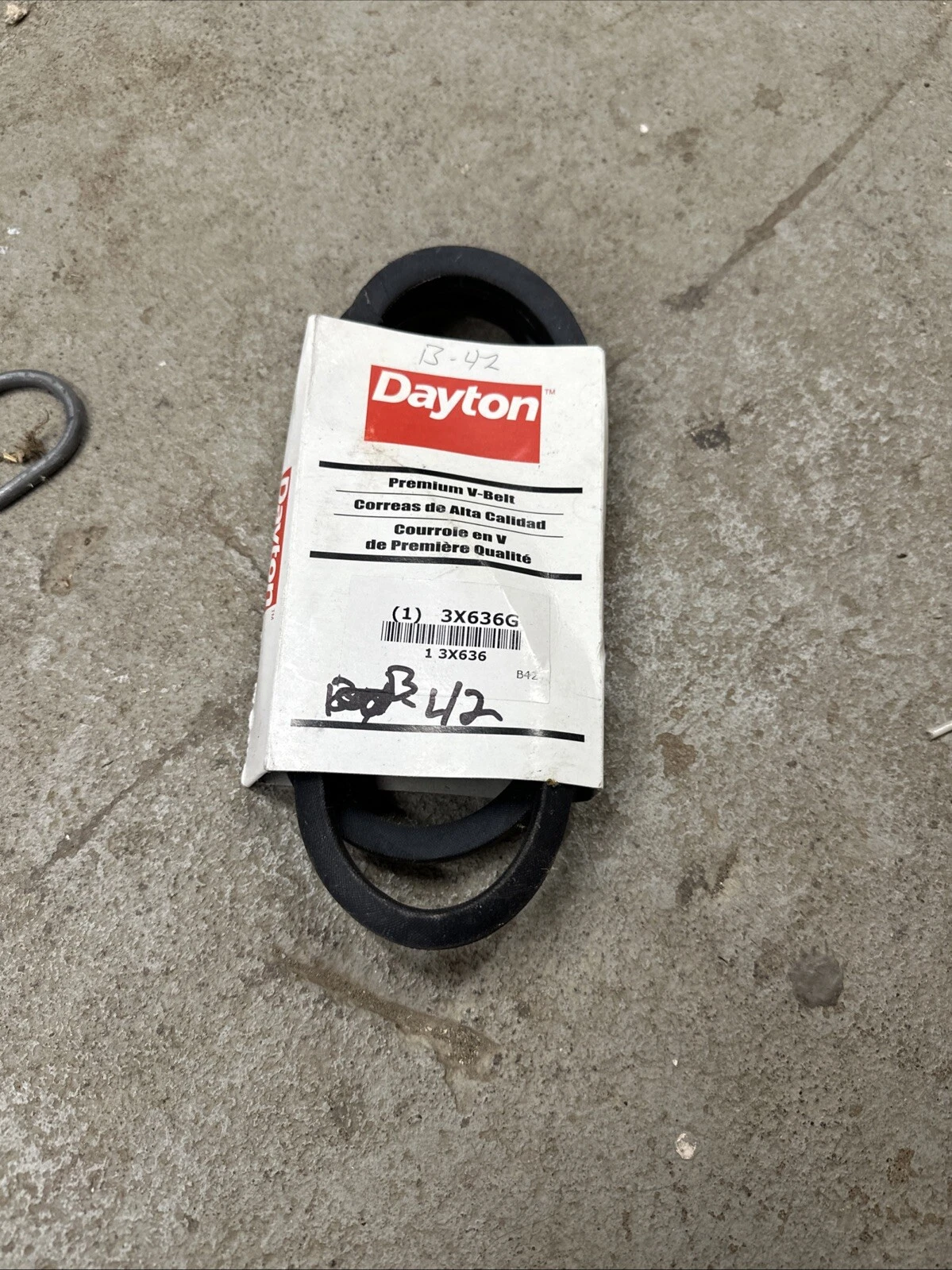 Dayton 3X636 B42 V-Belt, 45" Outside Length, 21/32" Top Width, 1 Ribs